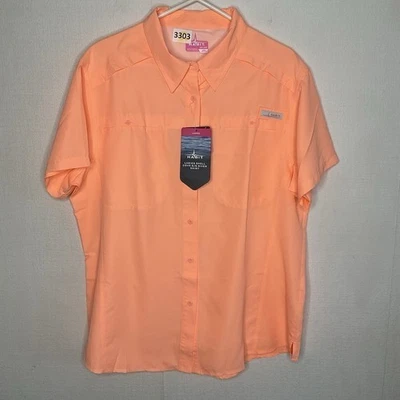 Новый с Ярлыками привычка UPF40 + вентилируемый коротким рукавом рубашка на пуговицах женщин размер 2XL персиковый оранжевый - Изображение 1 из 4