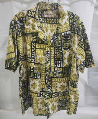 CAMISA HAWAIANA DE COLECCIÓN Morris & Co. ALOHA ESTAMPADO TRIBAL SIN TALLA ETIQUETA L VERDE NEGRA Foto 1 de 4