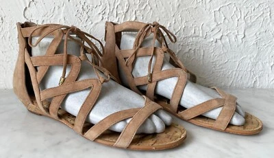 Sam Edelman 棕褐色角斗士凉鞋后拉链低软木楔形鞋跟 - 女式 10 码 — 第 1/4 张图片