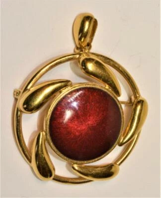 Tonalità Oro Vintage Rosso Smalto Ciondolo Rotondo - Immagine 1 di 2