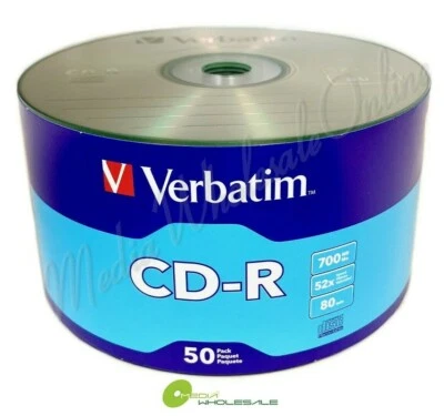 100 VERBATIM Blank 52X CD-R CDR Branded Logo 700MB Media Disc - Image 1 of 4