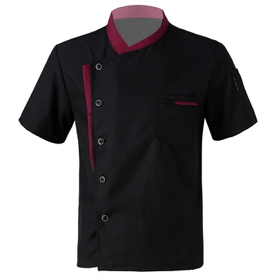 Men's Chef Jackets Coat Uniform Kitchen Short Sleeve Cook Work Restaurant Top - Image 1 of 3