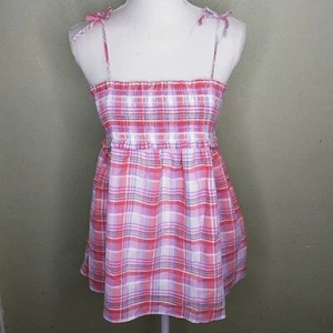 Cat & Jack Mädchen 100 % Baumwolle gesmoktes Oberteil kariert Sonnentop - 14/16 - neu ohne Etikett - Bild 1 von 8