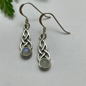 Sterling Silver Moonstone Celtic Knot Drop Earrings June Birthstone - Picture 1 of 3