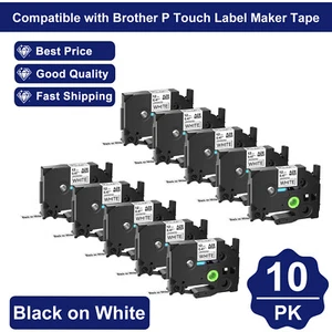 10PK TZ TZe 231 TZ231 TZe231 Black on White Label Tape For Brother PT-1000 12mm - Picture 1 of 9