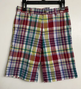 BROOKS BROTHERS Boys Multi Plaid Flat Front Chino Shorts Size 8 - Picture 1 of 6