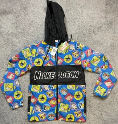 Nickelodeon Jacket Adult Small Blue Zip Up Windbreaker Allover Animation Rugrats - Image 1 of 4
