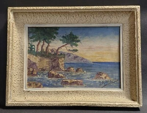 Tableau huile sur panneau bord de mer marine milieu XXème - Imagen 1 de 6
