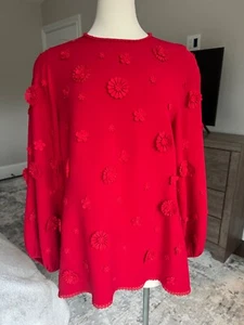 Andrew GN Red Embroidered Top Blouse Size 46/8-10 - Picture 1 of 9