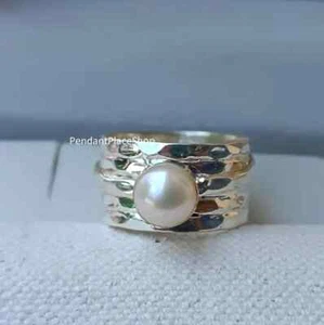 White Pearl Ring , Sterling Silver Ring , Gemstone Ring , Pearl Gemstone - Picture 1 of 6