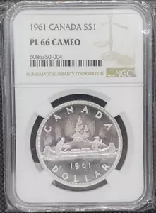 :1961 S1$ DOLLAR ELIZABETH-II CANADA NGC PL-66-CAM RARE R6 LOW POP HIGH-GRADES - Bild 1 von 4