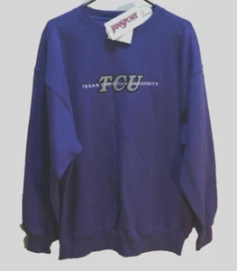 TCU Horned Frogs NCAA Vintage 90s Purple Sewn Jansport Big 12 Sweatshirt L New - Picture 1 of 2