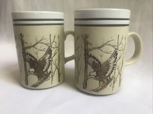 Vintage Speckled Mid Century OTAGIRI Bald Eagle Stoneware Coffee Tea Mug Cup (2) - Picture 1 of 7