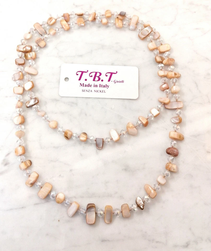 Moderna Collana Lunga Madreperla da Donna,Perle,Pietre Dure,Cristalli Beige - Immagine 1 di 1