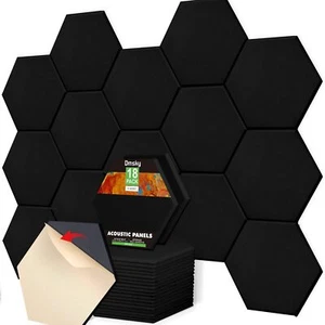 18 Pack Soundproof Acoustic Panels 12"x10" Self-Adhesive Black Hexagon - Picture 1 of 7