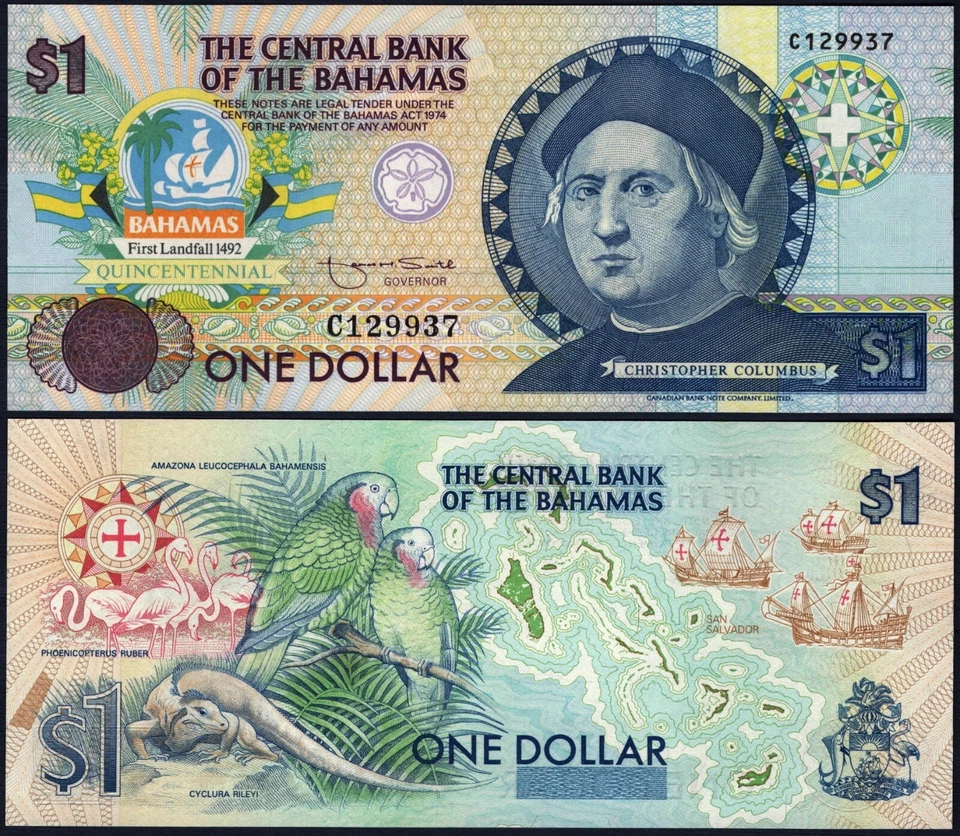 BAHAMAS  🇧🇸 P50* 1 DOLLAR COMMEMORATIVE L.1974* ND 1992* UNC GEM* USA SELLER - Image 1 of 1