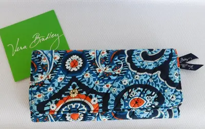 VERA BRADLEY Trifold Wallet - Marrakesh - Navy Blue - New Without Tag • 32.95€