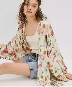 Anthropologie Kimono Womens OS One Size Multi Floral Marie Shimmer Open Front - Picture 1 of 8