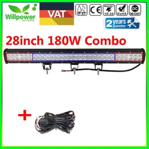 28inch 180W LED Work Light Bar Flood Spot Combo Offroad UTE SUV 4WD 12V Harness - Imagen 1 de 11