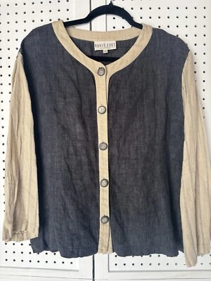 Chaqueta Blazer David Dart Para Mujer L Grande 100% Lino Botón Gris Beige Foto 1 de 4