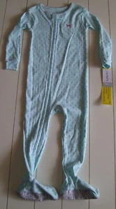 Girls Carter's Long Sleeve Blue Pink Floral Snug Fit Footed Sleeper Pajamas 24M - Picture 1 of 3