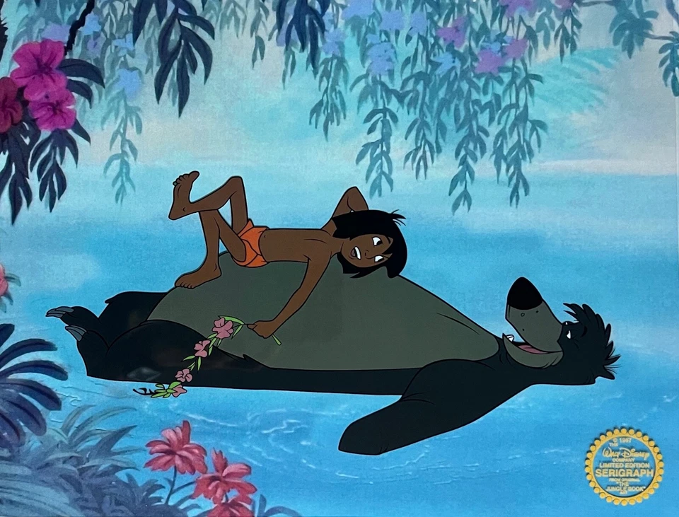 Disney EL LIBRO DE LA SELVA Sericel Animación Arte Cel Mowgli y Baloo 11" x 14" Foto 1 de 4
