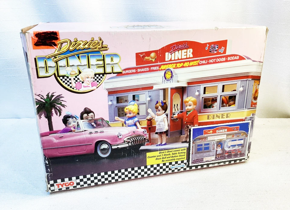 Dixies Diner Vintage TYCO Play Set 1988 Counter Bar Stools Doll Dishes 5 #1700