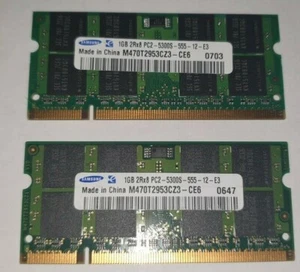 SAMSUNG 2x 1GB = 2GB RAM MEMORY DDR2 2Rx8 PC2-5300S-555-12 -E3 M470T2953CZ3-CE6 - Picture 1 of 2