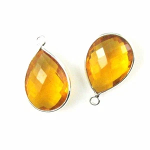 Bezel Gem Pendant - Sterling Silver - 13x18mm Faceted Pear - Citrine Quartz - Picture 1 of 2