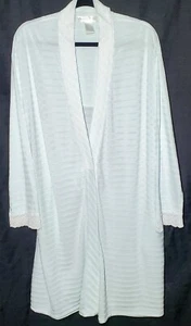 Vintage Eileen West Cotton Blend Lt Blue/White Striped Robe | Lace Trim No Belt - Picture 1 of 10