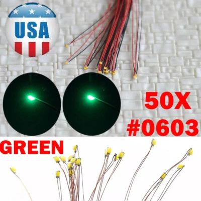 50PC Pre Wired Green #0603 SMD LEDs Lighting Kits Pre-soldered Micro LEDs USA - Image 1 of 4