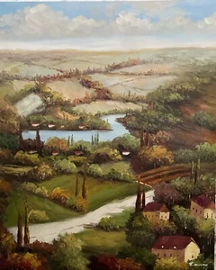 Vintage Gemälde Öl auf Leinwand - Toskanische Landschaft - signiert - Bild 1 von 9
