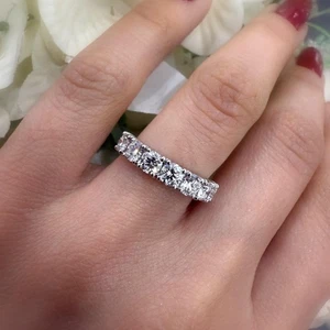 3.00Ct Lab Grown 7 Round Diamond Half Eternity Ring In Platinum - Picture 1 of 12