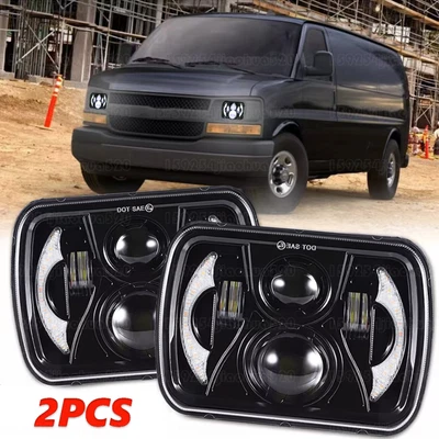 For Chevy Express Cargo Van 1500 2500 3500 Pair 7x6 5x7LED Headlights Hi/Lo DRL - Image 1 of 4