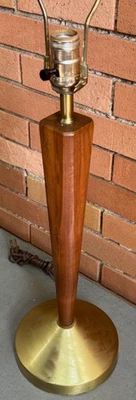 Vintage MCM Walnut Wood Brass Metal Lamp Mid Century Modern Lighting 1960s - Image 1 of 4