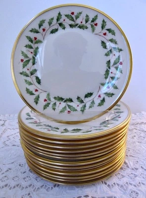 Juego/13 Plato de Pan y Mantequilla Lenox Holiday Dimension Acebo 6 3/8" Navidad Foto 1 de 4