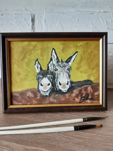Dúo de burro pintura al óleo 5x7 original burro retrato burro arte de pared - Imagen 1 de 9