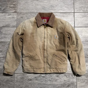 Vintage Carhartt Jacke braun Detroit Mantel distressed Union rot gesteppt Jugend L/XL - Bild 1 von 6