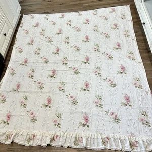 Hoja plana doble vintage SPRINGMAID Wondercale con volantes encaje rosas rosa verde - Imagen 1 de 10