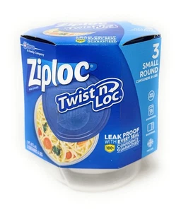 NEW Ziploc Twist n Lock Loc 3 Pack Small Round Plastic Containers Lids 16oz - Picture 1 of 4