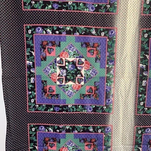 Vintage Fabric Cottage 80s Faux Quilt Squares Pillow Pattern Floral 43”W 1.5 Yd - Picture 1 of 7