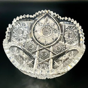 American Brilliant Cut Antique Sawtooth Scalloped Edge Lead Glass Star Bowl 8” - Picture 1 of 23