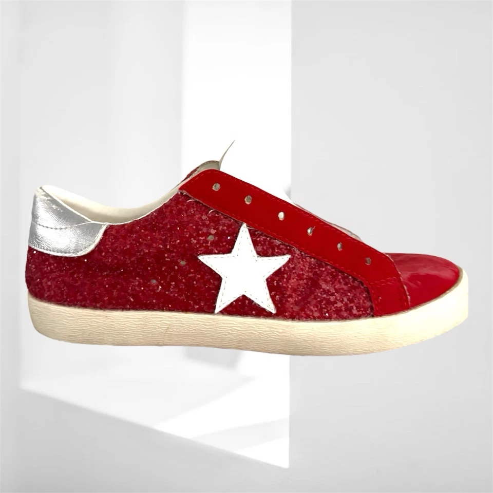 Tenis rojos brillantes bajos de cuero y terciopelo con cordones Glam Pop Mi,iM damas 8,5 Foto 1 de 4