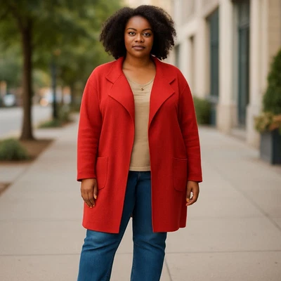 J. Crew 365 Women's Red XXL Juliette Collarless Sweater Blazer Merino Wool Blend - Image 1 of 4