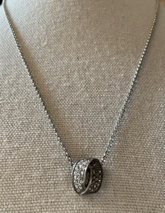 VO Signed Sterling Silver Marcasite Clear CZ Petite Pendant Rolo Chain 16” - Picture 1 of 6
