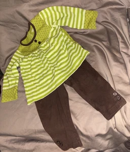 CARTER'S 2 PIECE OUTFIT LIME GREEN/BROWN 12 MONTHS pre-owned - Picture 1 of 12