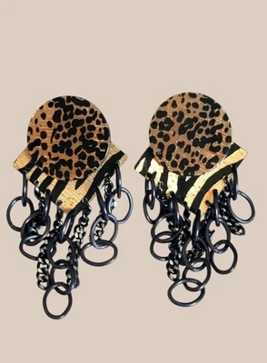 BRINCOS VINTAGE DECLARAÇÃO ANIMAL PRINT CLIPE PENDURADO 4" - Imagem 1 de 4