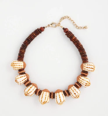 Chico's Shell & Wood Bib Necklace - Image 1 of 2