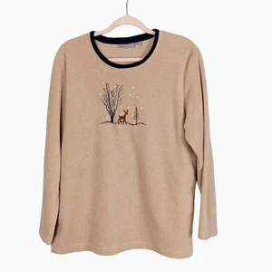 Croft & Barrow Damen Gr. L beige Fleece Langarm Urlaub Hirsch Oberteil Pullover - Bild 1 von 6