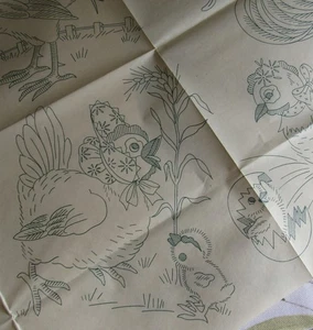 VTG 50s Alice Brooks 7079 ROOSTER & HEN Chickens Embroidery Transfer Pattern UNC - Picture 1 of 5